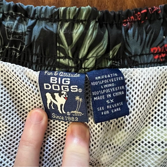 NWT Big Dogs Swim Trunks Black Tropical Dogarita Print Men’s size 5X - Picture 3 of 8